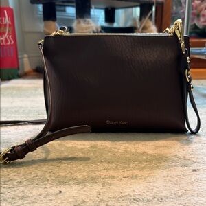 Calvin Klein Brown Leather Crossbody Bag with Gold Hardware